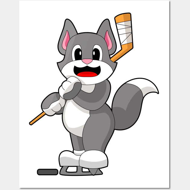 Cat Ice hockey Ice hockey stick Wall Art by Markus Schnabel